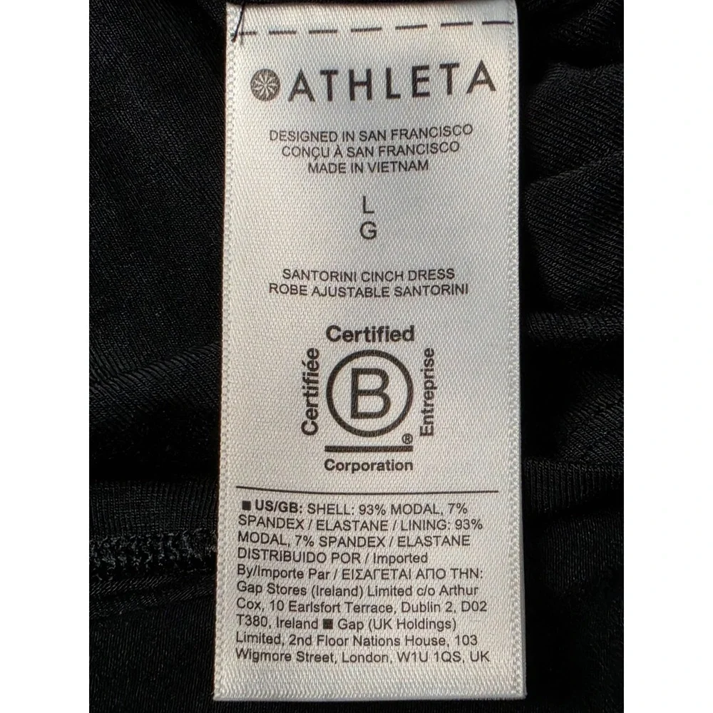 Athleta Santorini Cinch Dress Womens Large Black Sleeveless Midi Stretch Slit